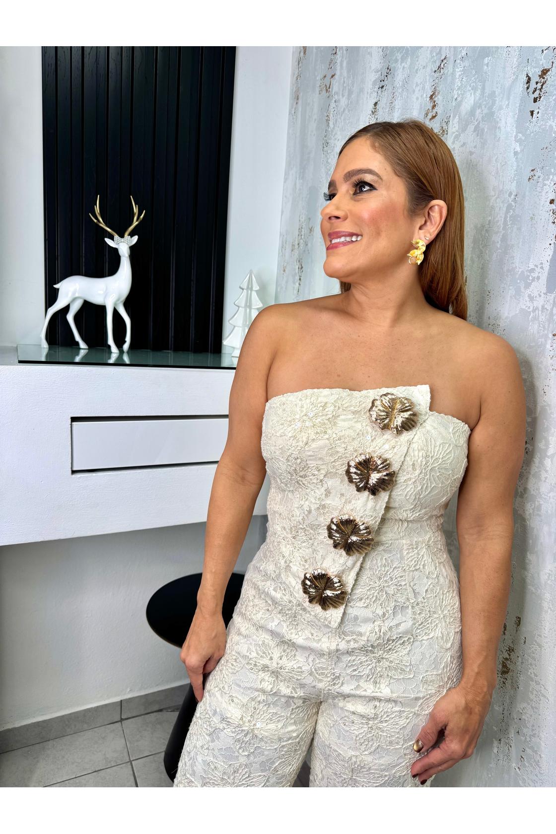 Sequin Strapless Lace Jumpsuit